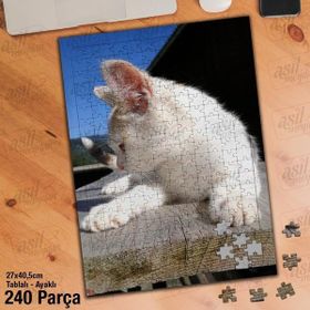 Asil Hobi Beyaz Tüylü Yavru Kedi-Sevimli Hayvan Yapboz-Ayak Destekli Çerçeveli 240 Parça Puzzle