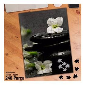 Asil Hobi Beyaz Zarif Çiçekler-Su Damlaları-Yapboz-Ayak Destekli 240 Parça Puzzle
