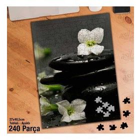 Asil Hobi Beyaz Zarif Çiçekler-Su Damlaları-Yapboz-Ayak Destekli 240 Parça Puzzle