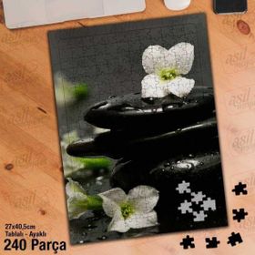 Asil Hobi Beyaz Zarif Çiçekler-Su Damlaları-Yapboz-Ayak Destekli 240 Parça Puzzle