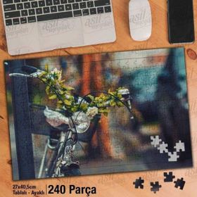 Asil Hobi Bisiklet-Çiçekler-Retro Yapboz-Ayak Destekli Çerçeveli 240 Parça Puzzle