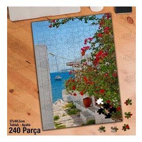 Asil Hobi Bodrum Sokakları-Kırmızı Çiçekler Yapboz-Ayak Destekli Çerçeveli 240 Parça Puzzle