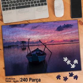 Asil Hobi Boş Kayık-Deniz-Pembe Gökyüzü-Manzara Yapboz-Ayak Destekli Çerçeveli 240 Parça Puzzle