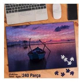 Asil Hobi Boş Kayık-Deniz-Pembe Gökyüzü-Manzara Yapboz-Ayak Destekli Çerçeveli 240 Parça Puzzle