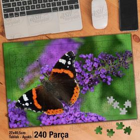 Asil Hobi Butterfly-Mor Sümbül-Çiçek-Kelebek Yapboz-Ayak Destekli Çerçeveli 240 Parça Puzzle