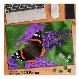 Asil Hobi Butterfly-Mor Sümbül-Çiçek-Kelebek Yapboz-Ayak Destekli Çerçeveli 240 Parça Puzzle