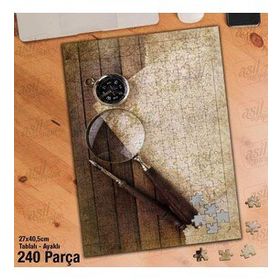 Asil Hobi Büyüteç-Dolma Kalem-Pusula-Eski Kağıt Yapboz-Ayak Destekli Çerçeveli 240 Parça Puzzle