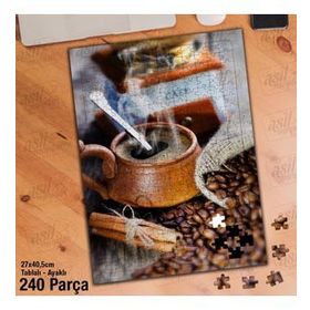 Asil Hobi Cafe-Fincan-Sıcak İçecek-Kahve Yapboz-Ayak Destekli Çerçeveli 240 Parça Puzzle