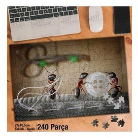 Asil Hobi Çalışkan Karıncalar-Makas-Düğme-İplik Yapboz-Ayak Destekli Çerçeveli 240 Parça Puzzle
