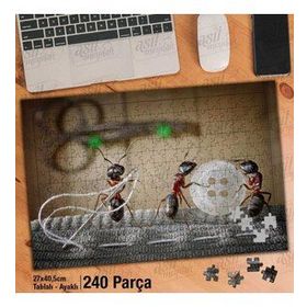 Asil Hobi Çalışkan Karıncalar-Makas-Düğme-İplik Yapboz-Ayak Destekli Çerçeveli 240 Parça Puzzle