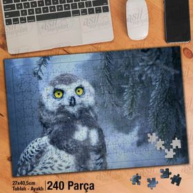 Asil Hobi Çam Ağacı-Sevimli Baykuş-Hayvan Yapboz-Ayak Destekli Çerçeveli 240 Parça Puzzle