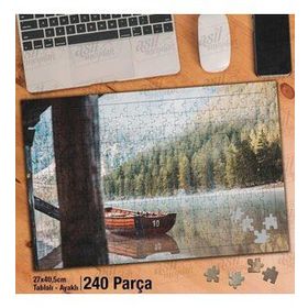 Asil Hobi Çam Ağaçları-Kayık-Göl-Manzara Yapboz-Ayak Destekli Çerçeveli 240 Parça Puzzle