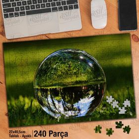 Asil Hobi Cam Küre-Yeşil Bitki-Çimen-Doğa Yapboz-Ayak Destekli Çerçeveli 240 Parça Puzzle