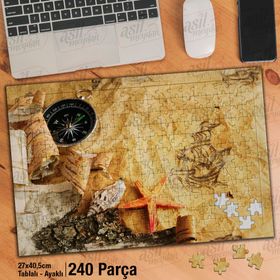 Asil Hobi Cam Şişe-Deniz Kabukları-Kum-Deniz Yapboz-Ayak Destekli Çerçeveli 240 Parça Puzzle