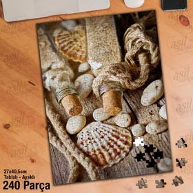 Asil Hobi Cam Şişeler-Kum-Deniz Kabuğu-Halat Yapboz-Ayak Destekli Çerçeveli 240 Parça Puzzle