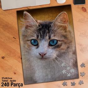 Asil Hobi Cat-Mavi Gözlü Kedi-Sevimli Hayvan Yapboz-Ayak Destekli Çerçeveli 240 Parça Puzzle