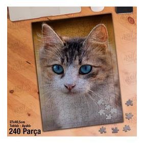 Asil Hobi Cat-Mavi Gözlü Kedi-Sevimli Hayvan Yapboz-Ayak Destekli Çerçeveli 240 Parça Puzzle