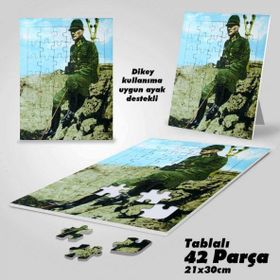 Asil Hobi Cephede Üniformalı Mustafa Kemal Atatürk-Yapboz-Ayak Destekli Çerçeveli 42 Parça Puzzle