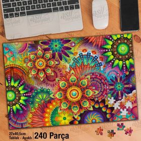 Asil Hobi Çiçek Desenli Renkli Figürler-Soyut Yapboz-Ayak Destekli Çerçeveli 240 Parça Puzzle