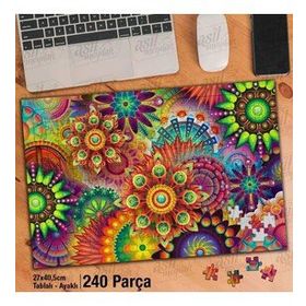 Asil Hobi Çiçek Desenli Renkli Figürler-Soyut Yapboz-Ayak Destekli Çerçeveli 240 Parça Puzzle