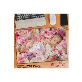 Asil Hobi Çiçekler İçinde Yatan Bebek-Melek Yapboz-Ayak Destekli Çerçeveli 240 Parça Puzzle