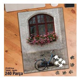 Asil Hobi Çiçekler-Pencere-Bisiklet Yapboz-Ayak Destekli Çerçeveli 240 Parça Puzzle