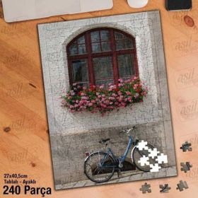 Asil Hobi Çiçekler-Pencere-Bisiklet Yapboz-Ayak Destekli Çerçeveli 240 Parça Puzzle