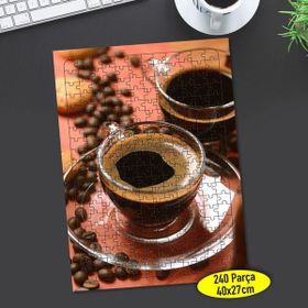 Asil Hobi Çiçekli Kahve Fincanları-Ayna Yapboz-Ayak Destekli Çerçeveli 240 Parça Puzzle