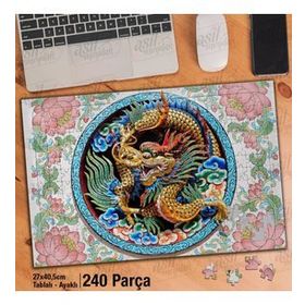 Asil Hobi Çin-Ejderha-Çiçekler Yapboz-Ayak Destekli Çerçeveli 240 Parça Puzzle