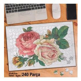 Asil Hobi Çizim-Pembe Ve Sarı Gül-Bitki Yapboz-Ayak Destekli Çerçeveli 240 Parça Puzzle