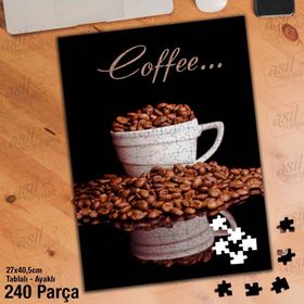Asil Hobi Coffee-Fincan-Kahve Çekirdekleri Yapboz-Ayak Destekli Çerçeveli 240 Parça Puzzle
