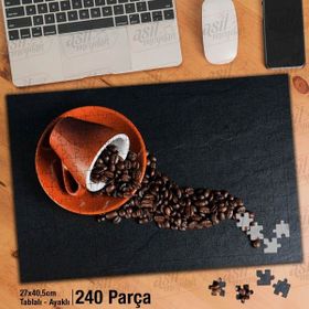Asil Hobi Coffee-Fincan-Kahve Çekirdekleri Yapboz-Ayak Destekli Çerçeveli 240 Parça Puzzle