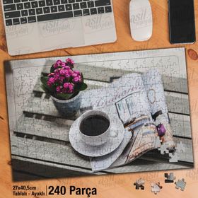 Asil Hobi Coffee-Kahve Fincanı-Dergi-Gazete Yapboz-Ayak Destekli Çerçeveli 240 Parça Puzzle