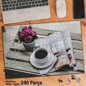 Asil Hobi Coffee-Kahve Fincanı-Dergi-Gazete Yapboz-Ayak Destekli Çerçeveli 240 Parça Puzzle