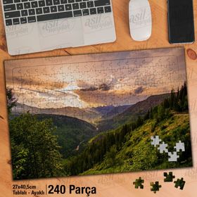 Asil Hobi Dağ-Ova-Ağaçlar-Manzara-Tabiat Yapboz-Ayak Destekli Çerçeveli 240 Parça Puzzle