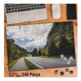 Asil Hobi Dağ Yolu-Ağaçlar-Manzara-Yol-Doğa Yapboz-Ayak Destekli Çerçeveli 240 Parça Puzzle