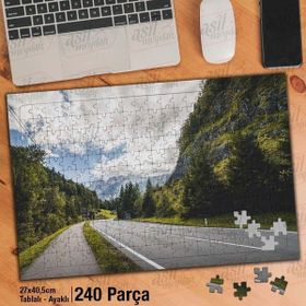 Asil Hobi Dağ Yolu-Ağaçlar-Manzara-Yol-Doğa Yapboz-Ayak Destekli Çerçeveli 240 Parça Puzzle