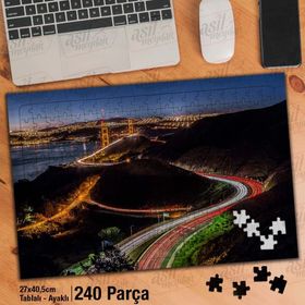 Asil Hobi Dağ Yolu-Gece-Işıklar-Deniz-Manzara Yapboz-Ayak Destekli Çerçeveli 240 Parça Puzzle