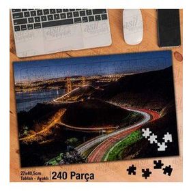 Asil Hobi Dağ Yolu-Gece-Işıklar-Deniz-Manzara Yapboz-Ayak Destekli Çerçeveli 240 Parça Puzzle