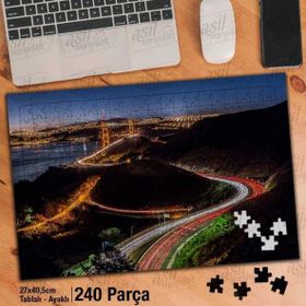 Asil Hobi Dağ Yolu-Gece-Işıklar-Deniz-Manzara Yapboz-Ayak Destekli Çerçeveli 240 Parça Puzzle