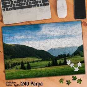 Asil Hobi Dağlar-Çimen-Ot-Ağaçlar-Doğa-Manzara Yapboz-Ayak Destekli Çerçeveli 240 Parça Puzzle