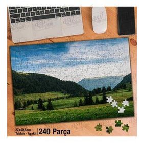 Asil Hobi Dağlar-Çimen-Ot-Ağaçlar-Doğa-Manzara Yapboz-Ayak Destekli Çerçeveli 240 Parça Puzzle
