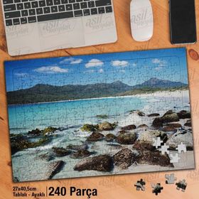 Asil Hobi Dağlar-Deniz-Taşlar-Yosun-Doğa-Manzara Yapboz-Ayak Destekli Çerçeveli 240 Parça Puzzle