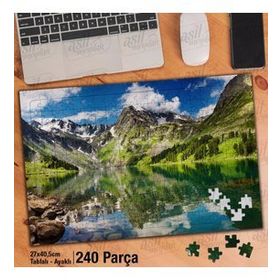 Asil Hobi Dağlar-Kar-Göl-Yansıma-Manzara Yapboz-Ayak Destekli Çerçeveli 240 Parça Puzzle