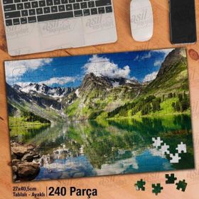 Asil Hobi Dağlar-Kar-Göl-Yansıma-Manzara Yapboz-Ayak Destekli Çerçeveli 240 Parça Puzzle