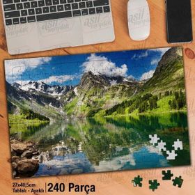 Asil Hobi Dağlar-Kar-Göl-Yansıma-Manzara Yapboz-Ayak Destekli Çerçeveli 240 Parça Puzzle