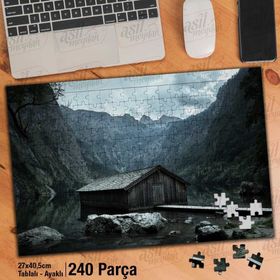 Asil Hobi Dağların Arasında Tahta Ev-Manzara Yapboz-Ayak Destekli Çerçeveli 240 Parça Puzzle