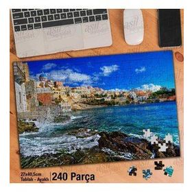 Asil Hobi Dalga-Deniz-Evler-Manzara-Doğa Yapboz-Ayak Destekli Çerçeveli 240 Parça Puzzle
