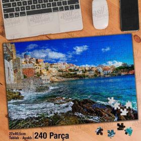 Asil Hobi Dalga-Deniz-Evler-Manzara-Doğa Yapboz-Ayak Destekli Çerçeveli 240 Parça Puzzle