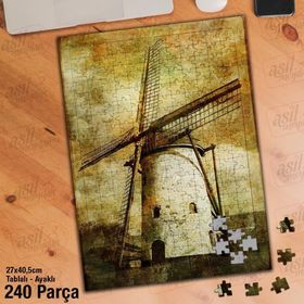 Asil Hobi Değirmen-Retro-Mimari Yapboz-Ayak Destekli Çerçeveli 240 Parça Puzzle
